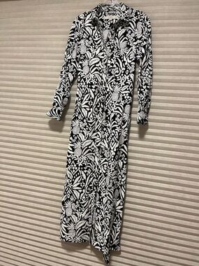 LOFT Black and White Floral Maxi Shirt Dress size 0